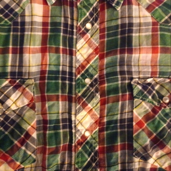 Rustler brand vintage pearl button mens shirt size large with long tails - Picture 4 of 5